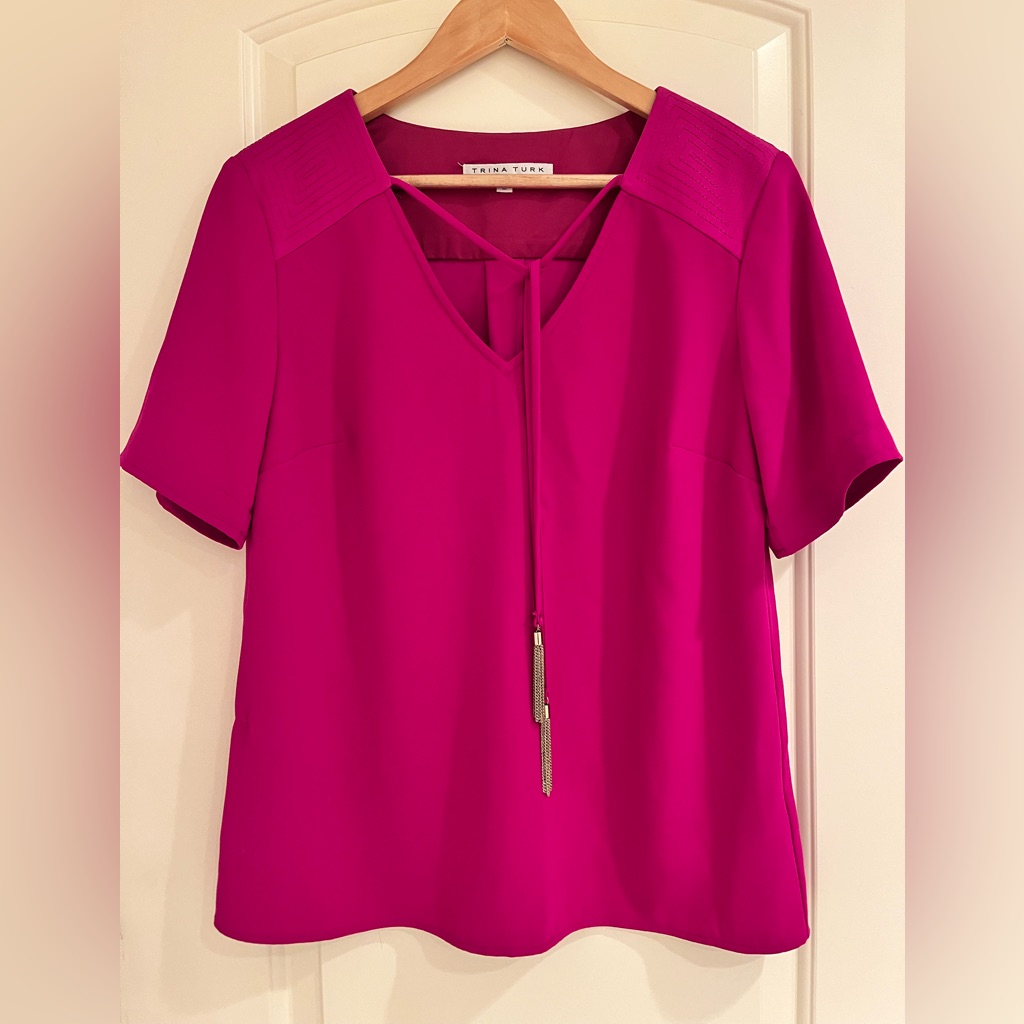 Trina Turk Escondido Blouse L, Bright Purple-Pink